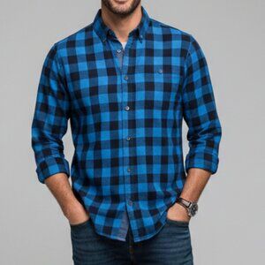 Oakley Blue Black Buffalo Plaid Button Down Flannel Shirt Men's Size Medium M